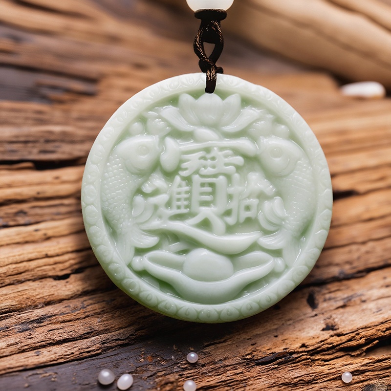 Vintage Fashion Designers - Green Real Jade Carp Fish Pendant