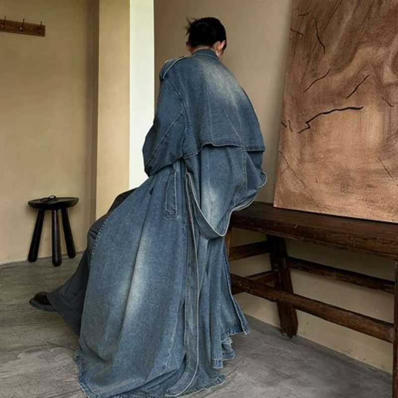 French Retro Washed Denim Tren - Vintage Trench Coat recension och pris