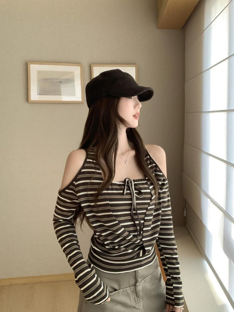 Kimotimo Women Stripe Long Sle - Vintage Y2K recension och pris