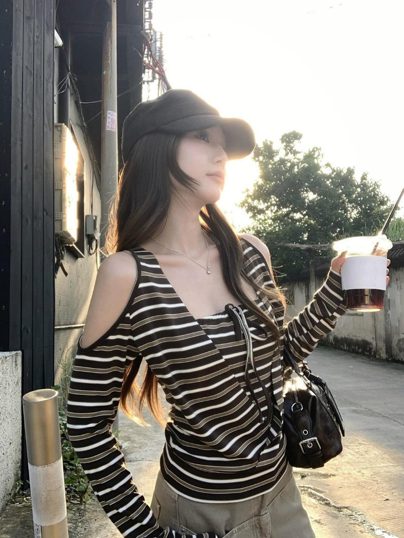 Kimotimo Women Stripe Long Sle - Vintage Y2K recension och pris