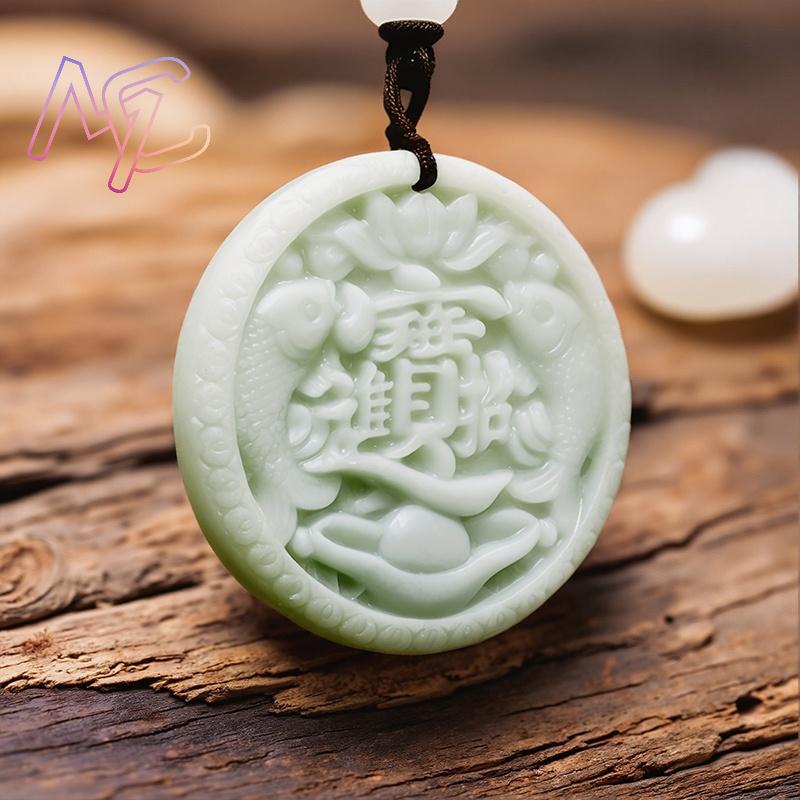 Green Real Jade Carp Fish Pend - Vintage Fashion Designers recension och pris