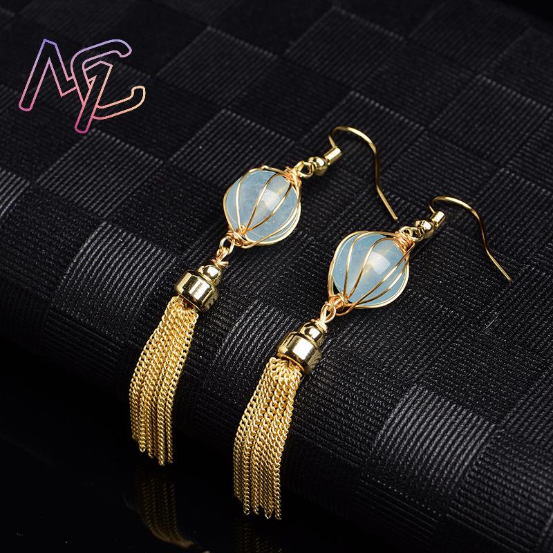 Blue Natural Jade Bead Earring - Vintage Fashion Designers recension och pris