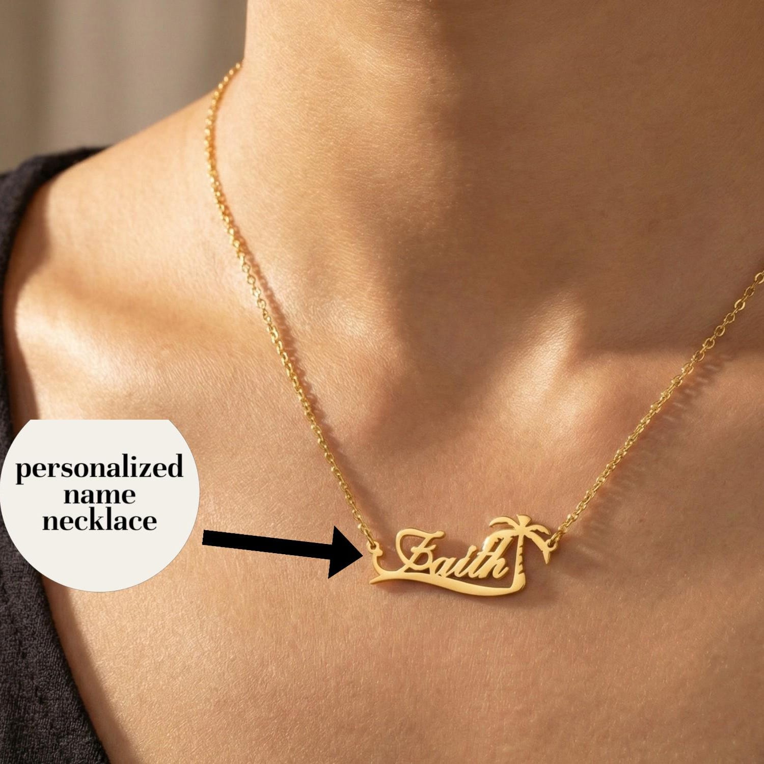 Custom Palm Tree Name Necklace - Vintage Fashion Names recension och pris