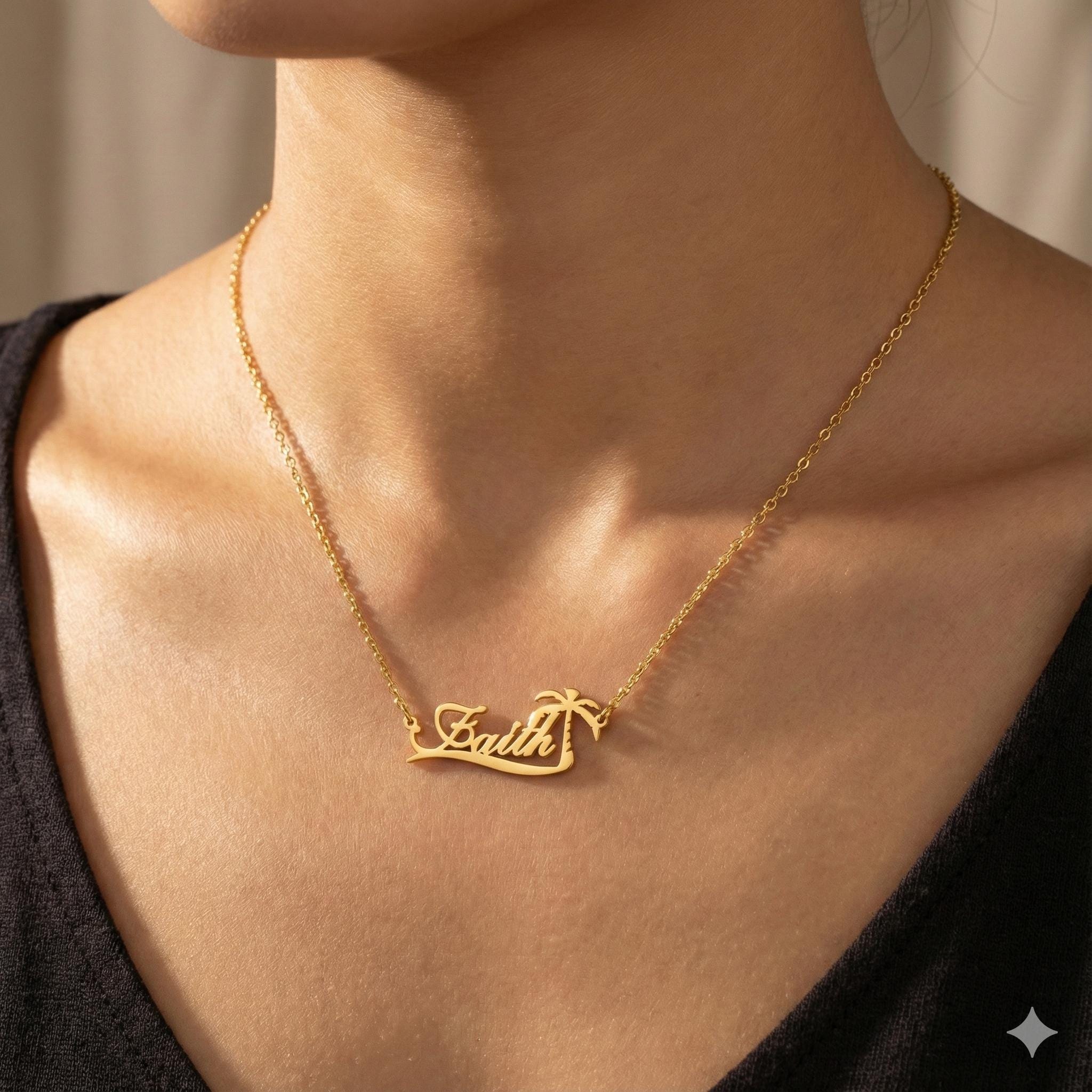 Custom Palm Tree Name Necklace - Vintage Fashion Names recension och pris