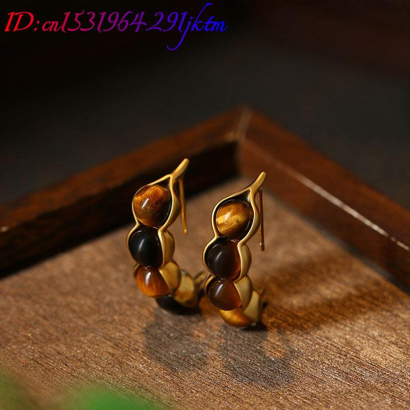 Tiger Eye Pod Earrings Gemston - Vintage Fashion Designers recension och pris